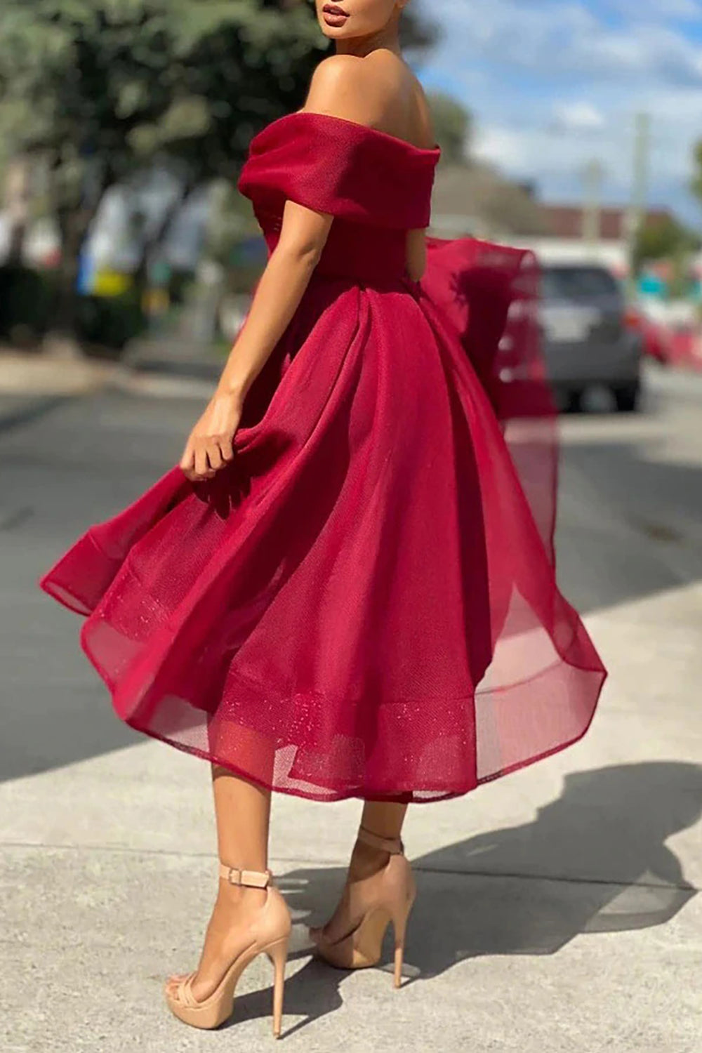 Burgundy Homecoming Dresses Off The Shoulder Prom Dress