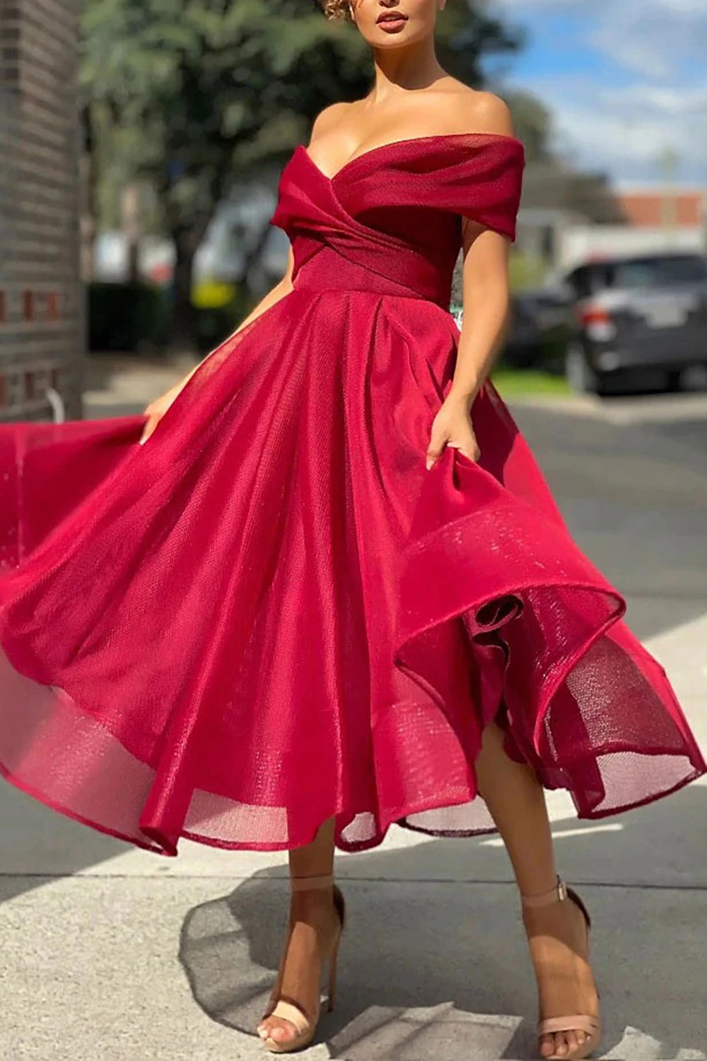 Burgundy Homecoming Dresses Off The Shoulder Prom Dress