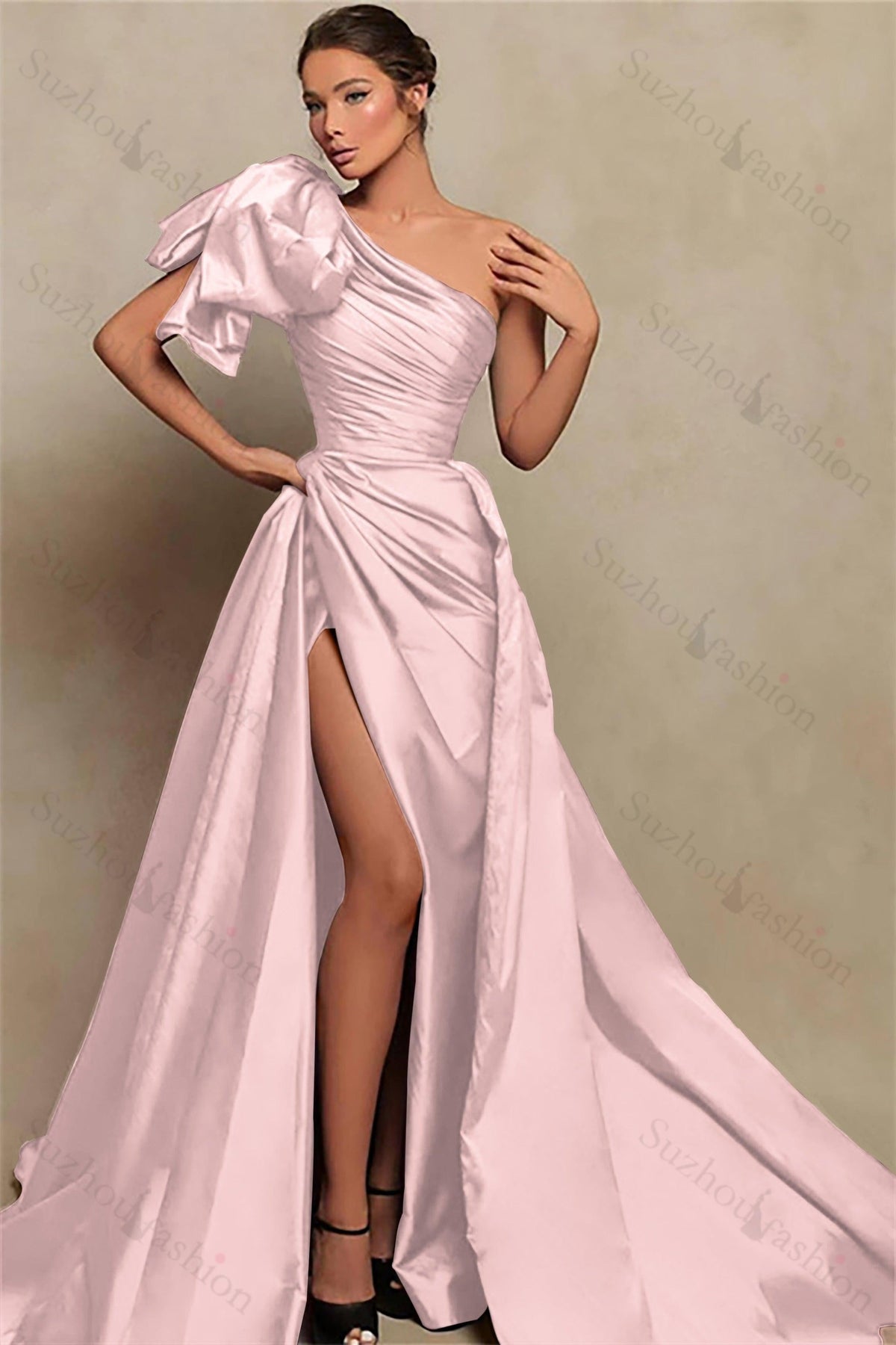 Burgundy Prom Dress One Shoulder Mermaid Evening Formal Dress With Split