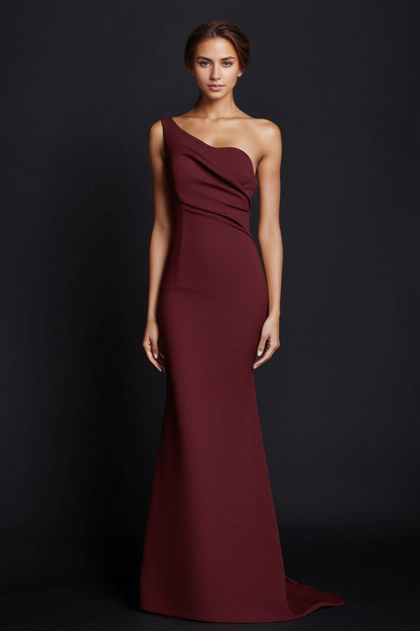 One Shoulder Khaki Wedding Guest Dress Mermaid Long Formal Dress