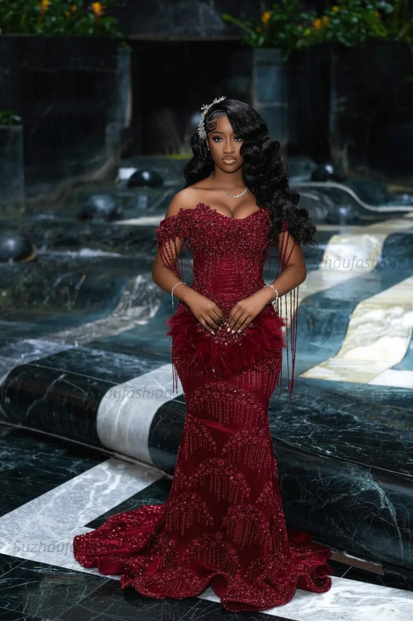 Off the Shoulder Prom Dress Mermaid Formal Evening Dress with Beadings and Rhinestones