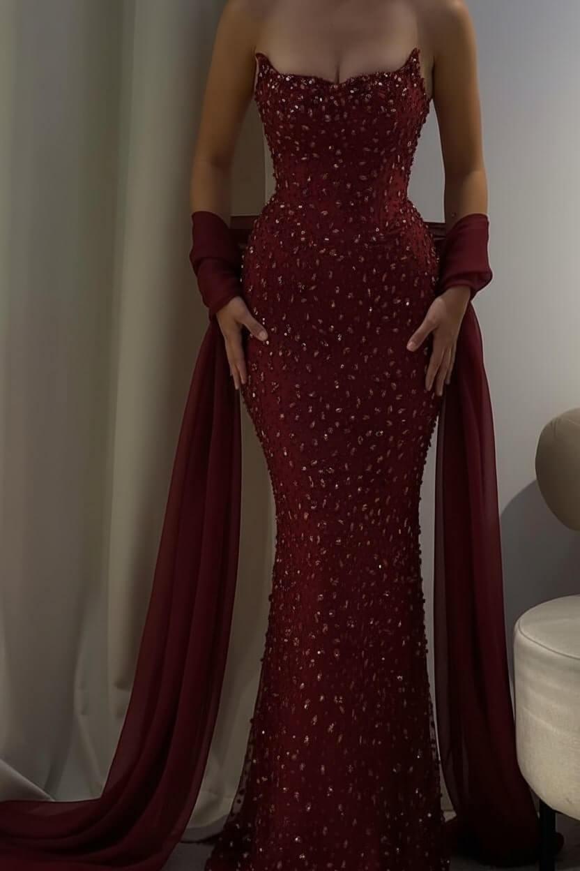 Strapless Sleeveless Long Mermaid Evening Formal Dress With Beading