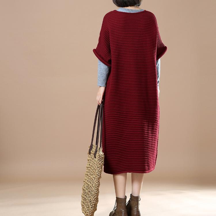 Burgundy half sleeve sweaters knit dresses