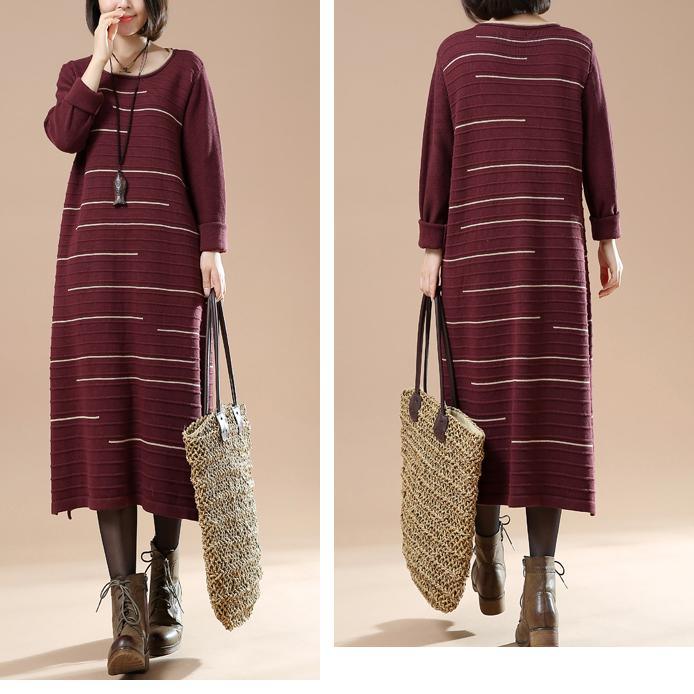 Burgundy long sweaters women knit dresses people coming and going