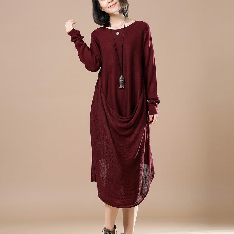 Burgundy winter dresses knitted sweaters woman