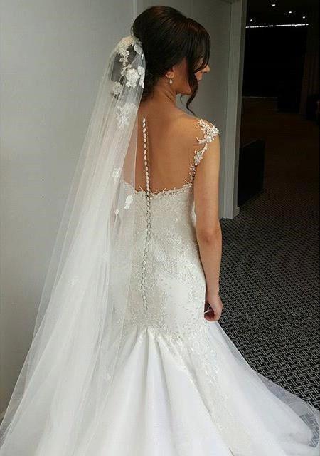 Button Mermaid mermaid Sweetheart Charming Tulle Zipper Lace Beadings Wedding Dress