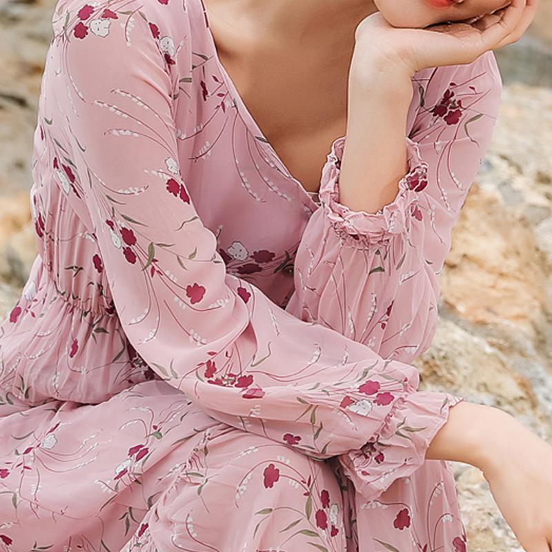 Buttoned Ruffle Layer Bohemian Dress For Women