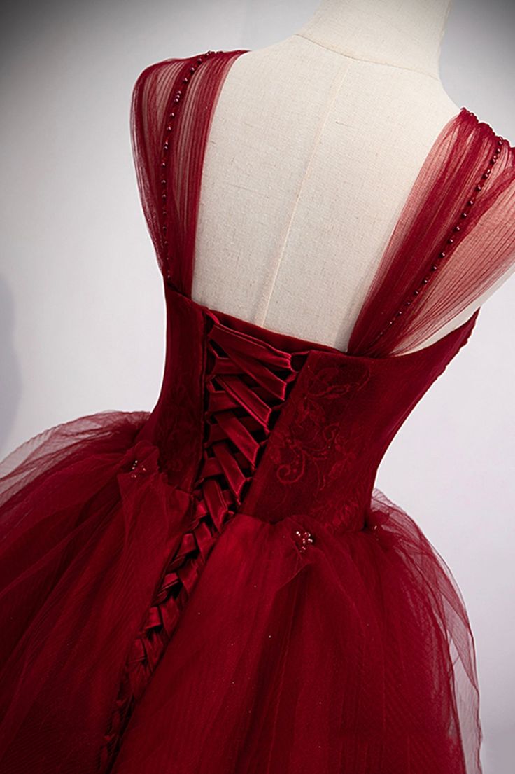 Puffy Ball Gown Burgundy Long Red Prom Dress For Formal Prom Dresses - View 5 | VelvetHem