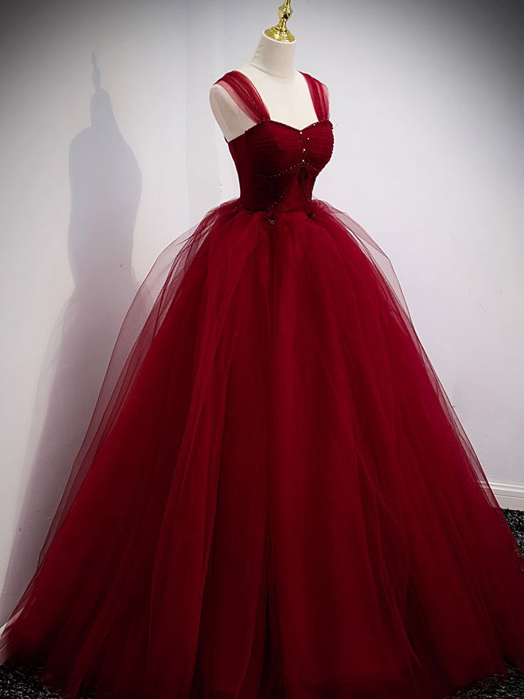 Puffy Ball Gown Burgundy Long Red Prom Dress For Formal Prom Dresses - View 2 | VelvetHem