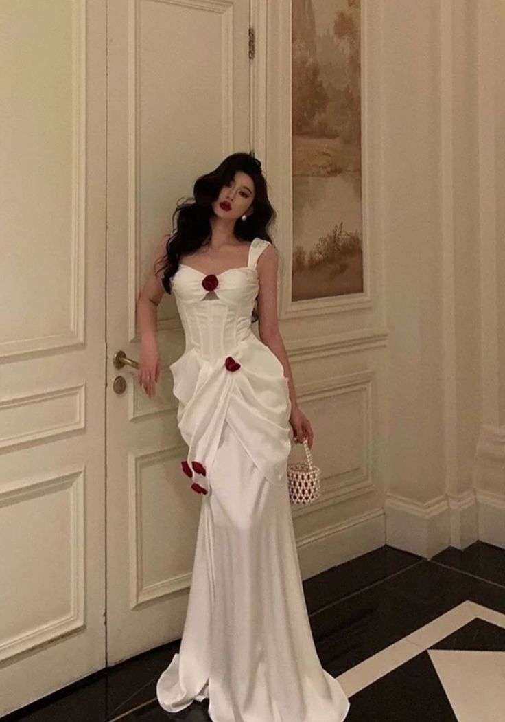 Sexy Mermaid Straps White Long Prom Dresses