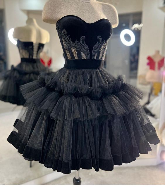 50s Vintage Black Robes De Cocktail Lace Applique Homecoming Dress Party Dress