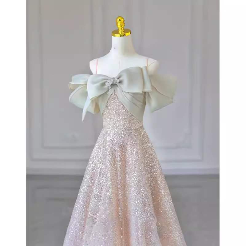 Fairytale A line Straps Sequin Long Evening Dress Prom Dress - View 2 | VelvetHem