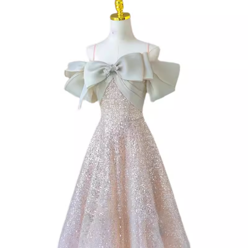 Fairytale A line Straps Sequin Long Evening Dress Prom Dress - View 3 | VelvetHem