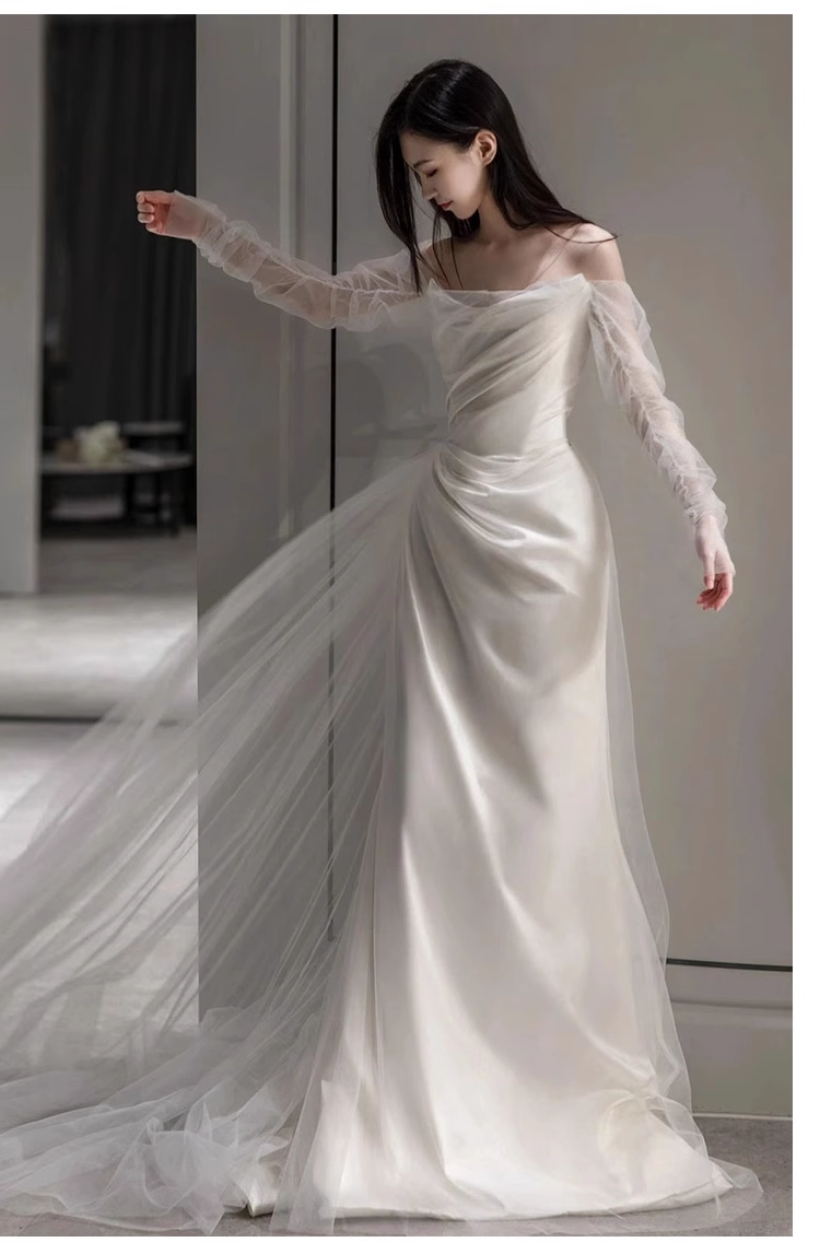 Chic A line Strapless Satin Long Wedding Dresses With Ruffles - View 4 | VelvetHem