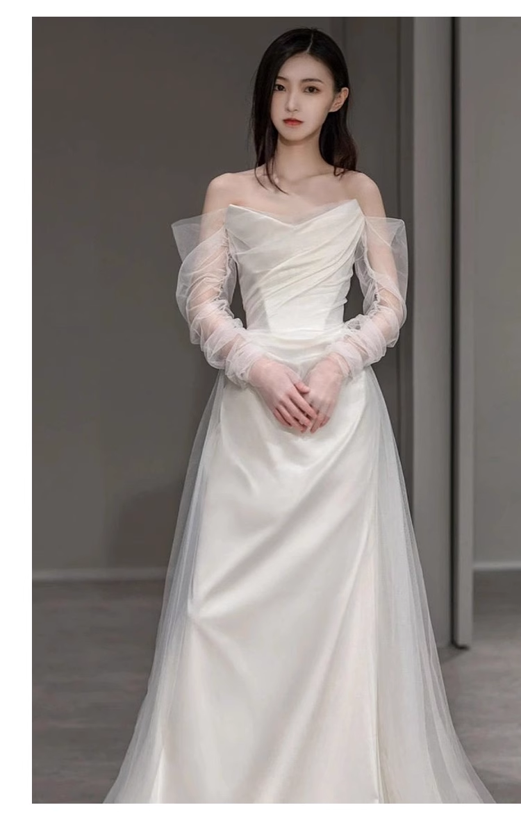Chic A line Strapless Satin Long Wedding Dresses With Ruffles - View 3 | VelvetHem