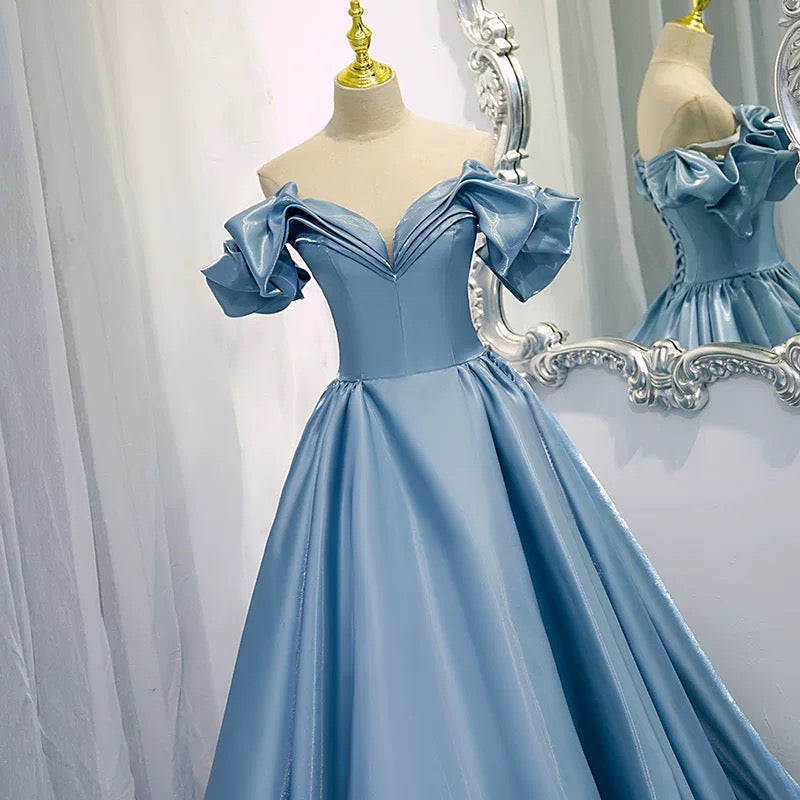 Modest Ball Gown Off The Shoulder Long Light Sky Blue Sweet 16 Dress Prom Dresses - View 3 | VelvetHem