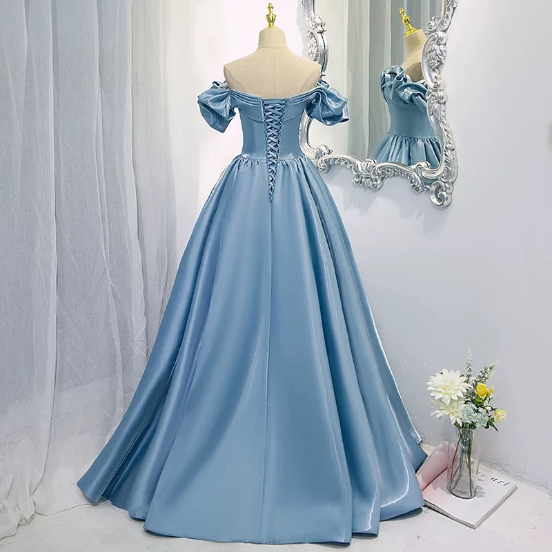 Modest Ball Gown Off The Shoulder Long Light Sky Blue Sweet 16 Dress Prom Dresses - View 2 | VelvetHem