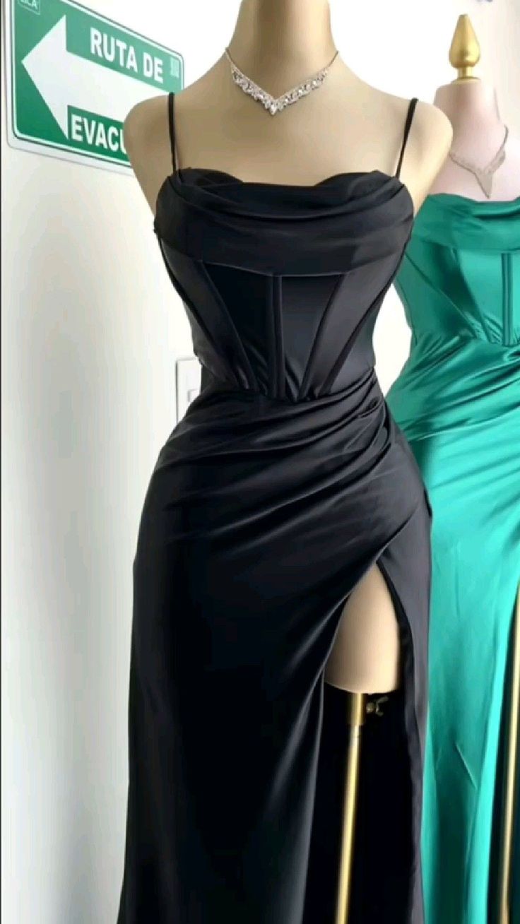 Modest Sheath Straps Satin Slit Prom Dress Long Evening Dresses With Ruffles