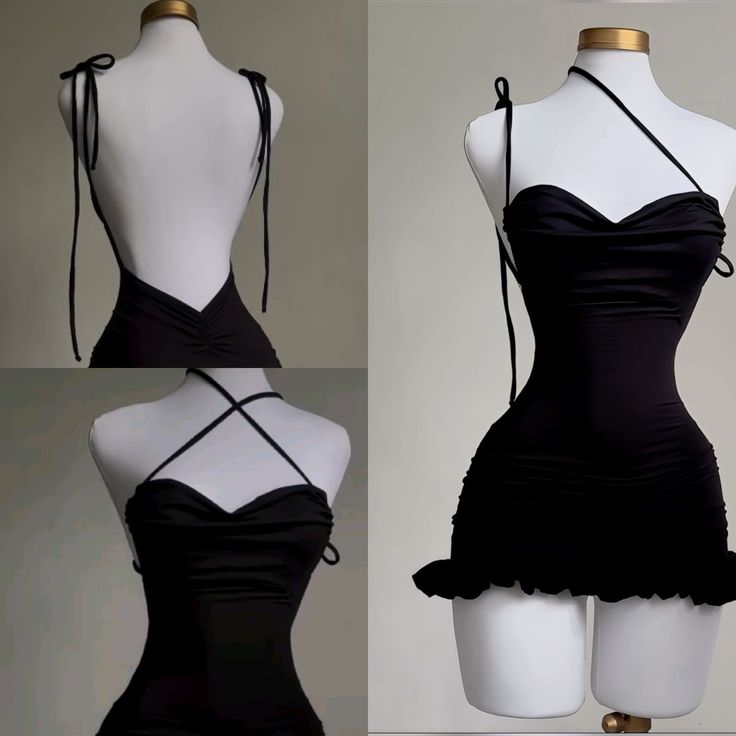 Cute Sheath Spaghetti Straps Black Short Homecoming Dresses Little Black Dress - View 4 | VelvetHem