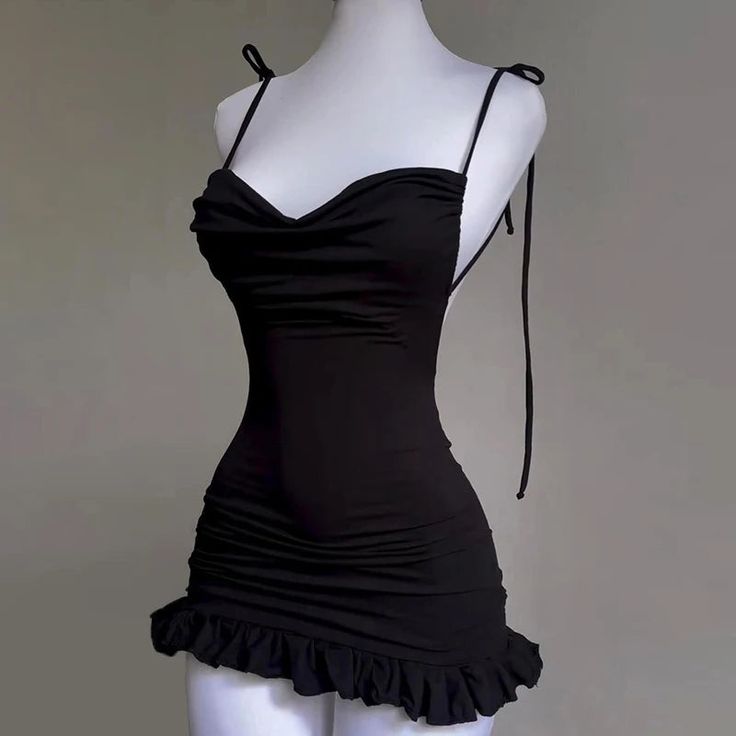 Cute Sheath Spaghetti Straps Black Short Homecoming Dresses Little Black Dress - View 2 | VelvetHem
