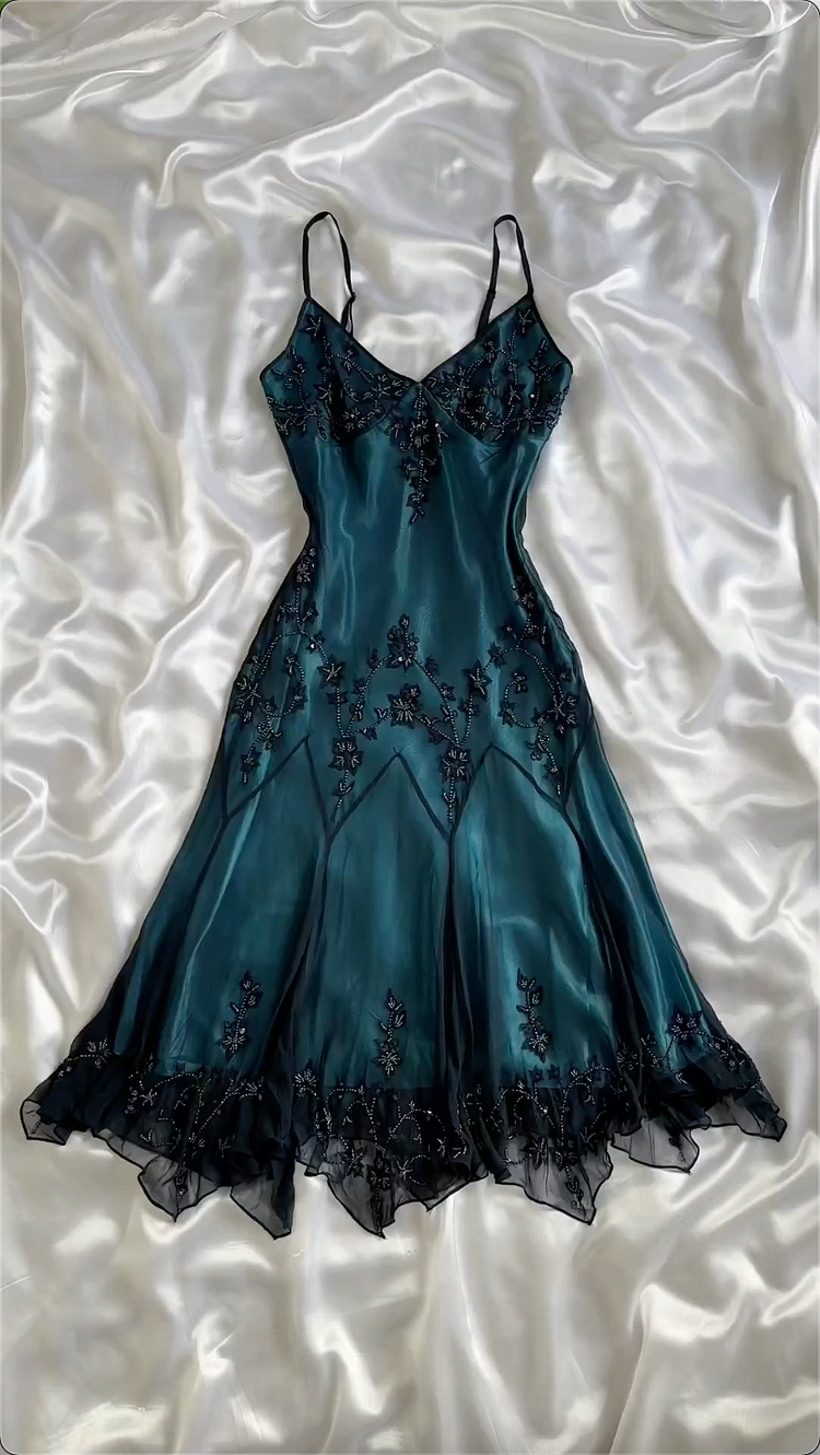 Elegant Sheath Spaghetti Straps Chiffon Navy Blue Prom Dresses Evening Dress With Beads
