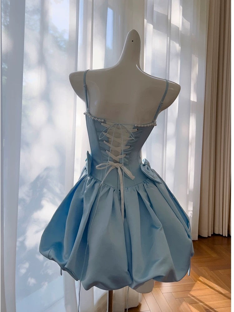 Cute A line Spaghetti Straps Blue Short Homecoming Dresses Party Cocktail Dress