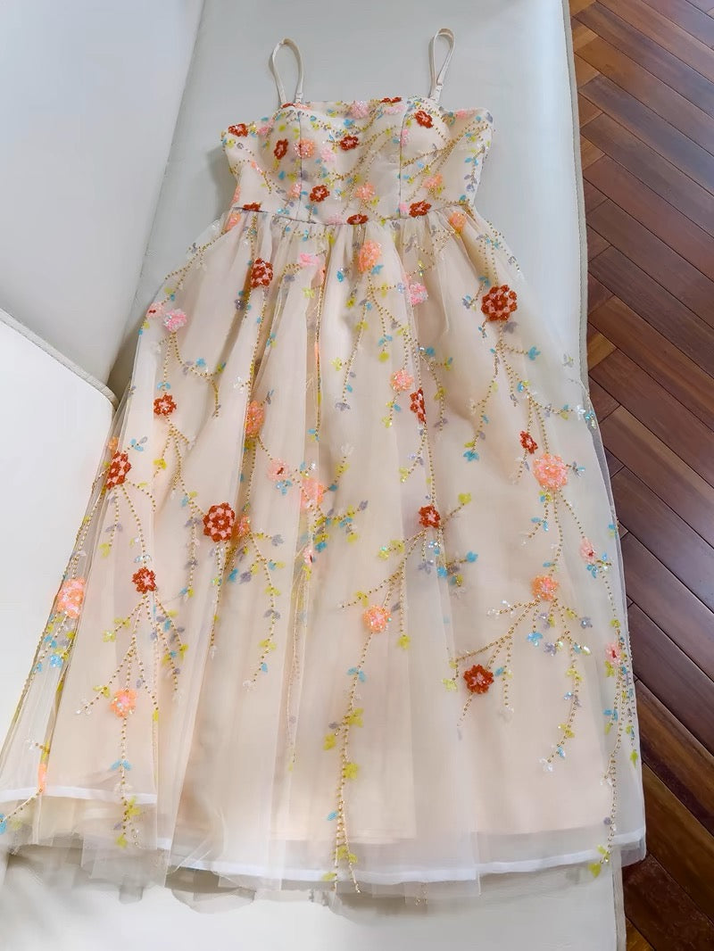 Fairytale A line Spagetti Straps Champagne Beads Tulle Homecoming Dress Birthday Dresses - View 3 | VelvetHem