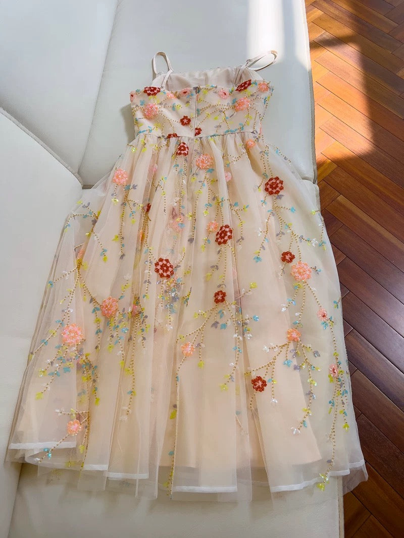 Fairytale A line Spagetti Straps Champagne Beads Tulle Homecoming Dress Birthday Dresses - View 2 | VelvetHem