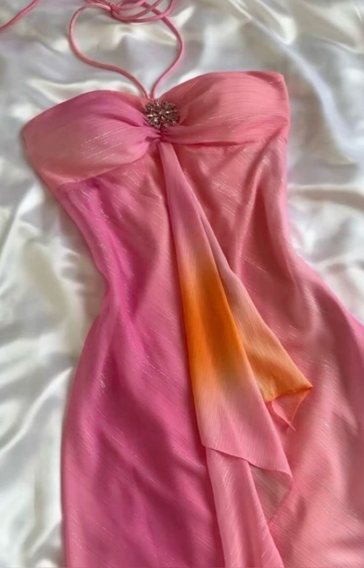 Elegant A line Halter Chiffon Ombre Pink Prom Dresses Evening Dress With Beads