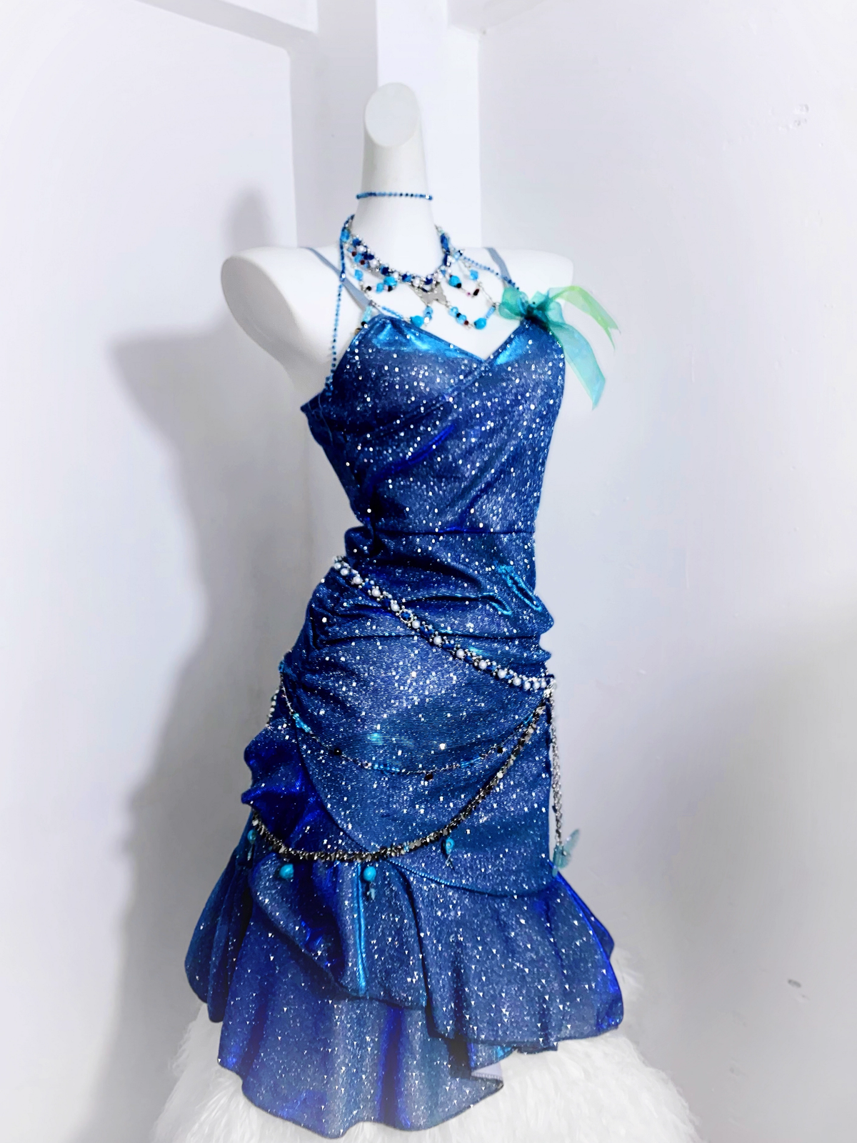 Glitter Blue Spaghetti Straps Short Ruffle Cocktail Dress Formal Homecoming Dress - View 3 | VelvetHem