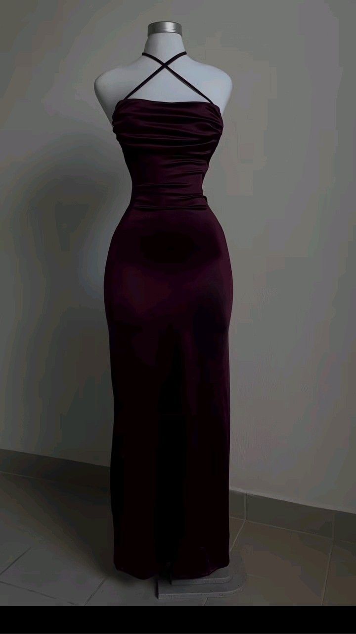 Sexy Sheath Halter Burgundy Slim Fit Long Prom Dress Evening Dresses