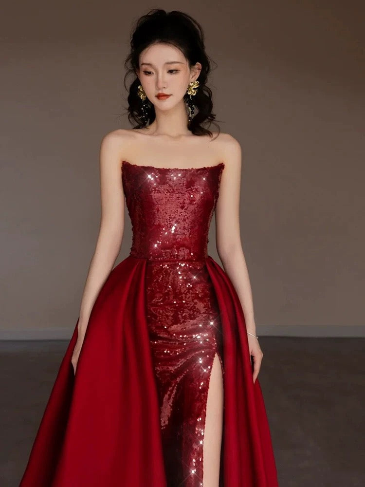 Sexy Mermaid Red Sleeveless Long Sequin Prom Dress Evening Dresses