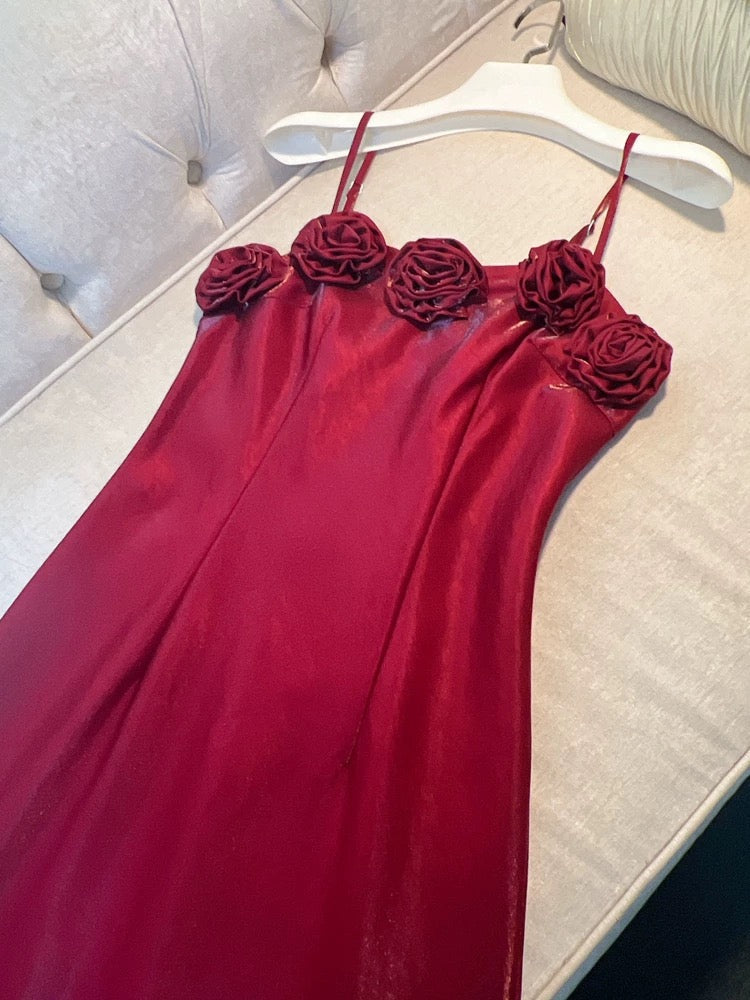 Elegant A line Spaghetti Straps Red Slim Fit Satin Prom Dress Evening Dresses - View 4 | VelvetHem
