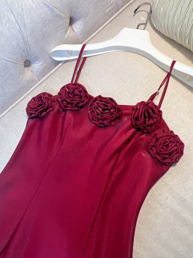 Elegant A line Spaghetti Straps Red Slim Fit Satin Prom Dress Evening Dresses - View 5 | VelvetHem