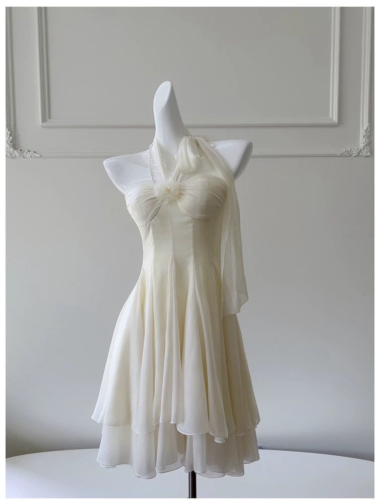 Modest A Line Halter Chiffon Ivory Short Homecoming Dresses Birthday Outfits