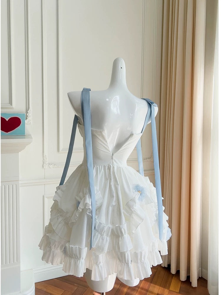 Sexy Ball Gown Straps White Flowers Chiffon Homecoming Dresses Birthday Outfits - View 3 | VelvetHem