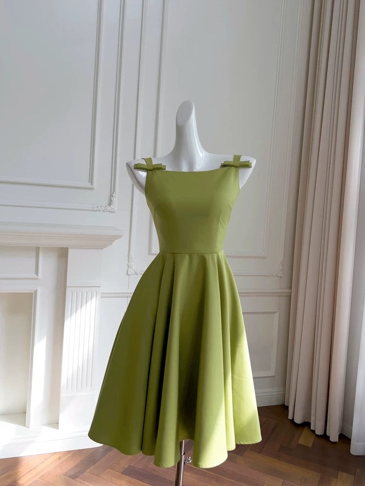 Simple A Line Straps Green Short Satin Homecoming Dresses 18th Birthday Outfit