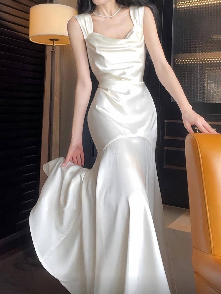 Vintage Sheath Straps Ivory Long Prom Dresses