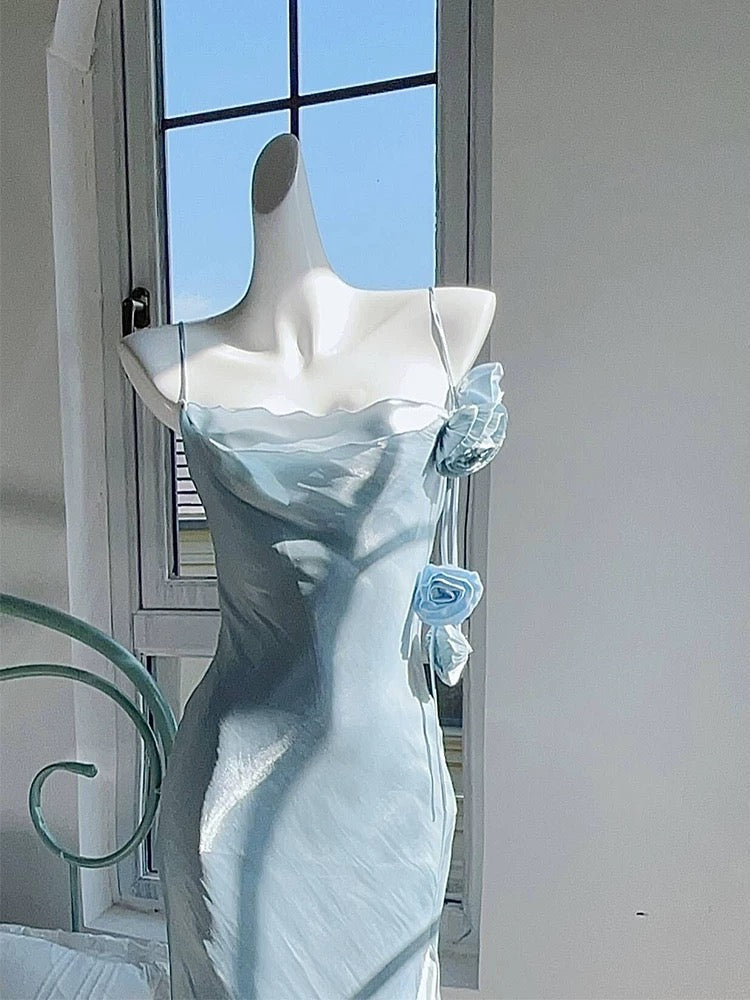 Pretty Mermaid Spaghetti Straps Light Sky Blue Long Prom Dresses Evening Dress
