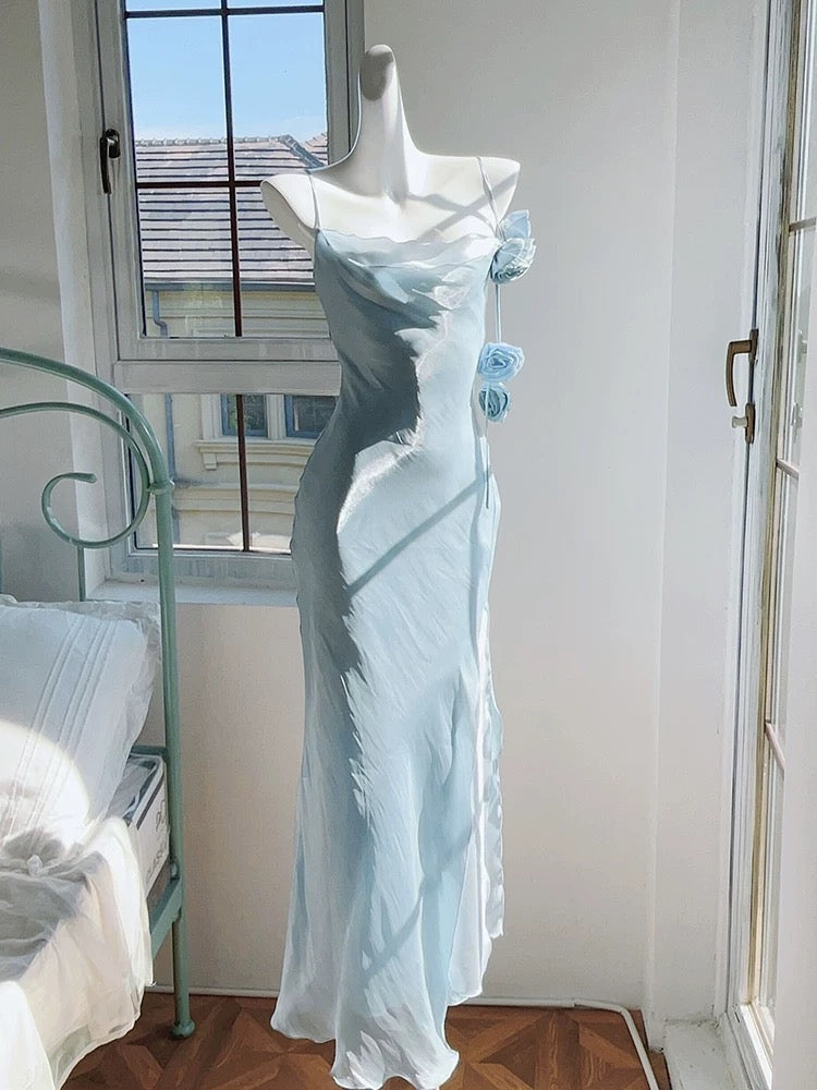 Pretty Mermaid Spaghetti Straps Light Sky Blue Long Prom Dresses Evening Dress