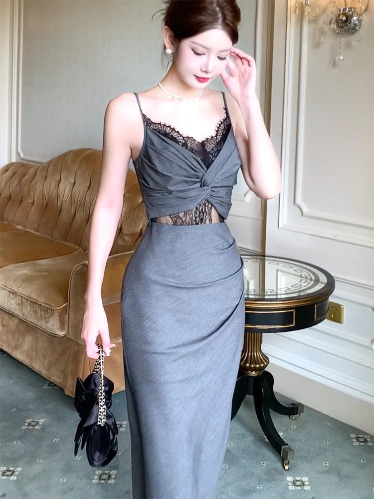 Sexy Sheath Spaghetti Straps Gray Long Length Prom Dresses Evening Dress - View 5 | VelvetHem