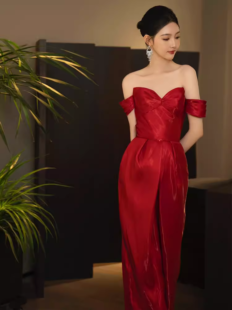 Sexy Mermaid Red Long Prom Dresses Satin Birthday Outfits - View 3 | VelvetHem