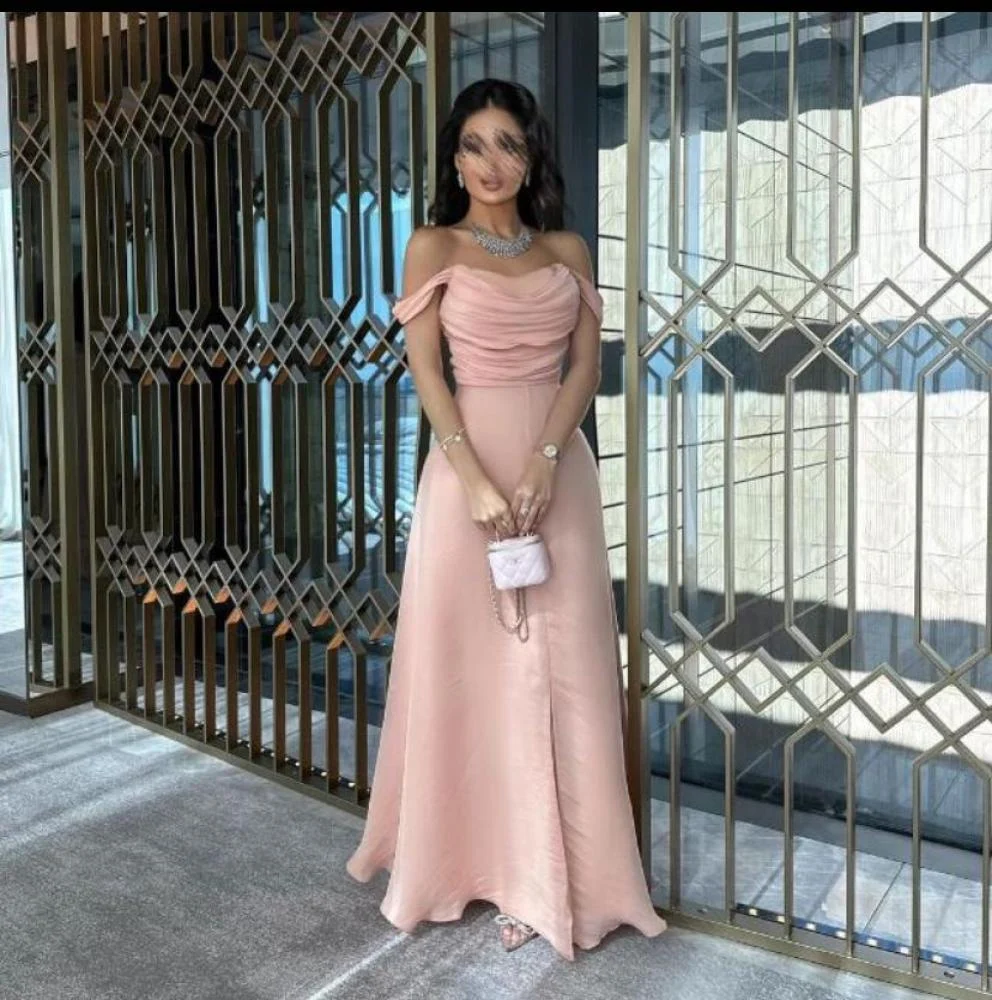 Sexy A Line Off The Shoulder Strapless Pink Long Prom Dresses Evening Dress With Ruffles - View 4 | VelvetHem