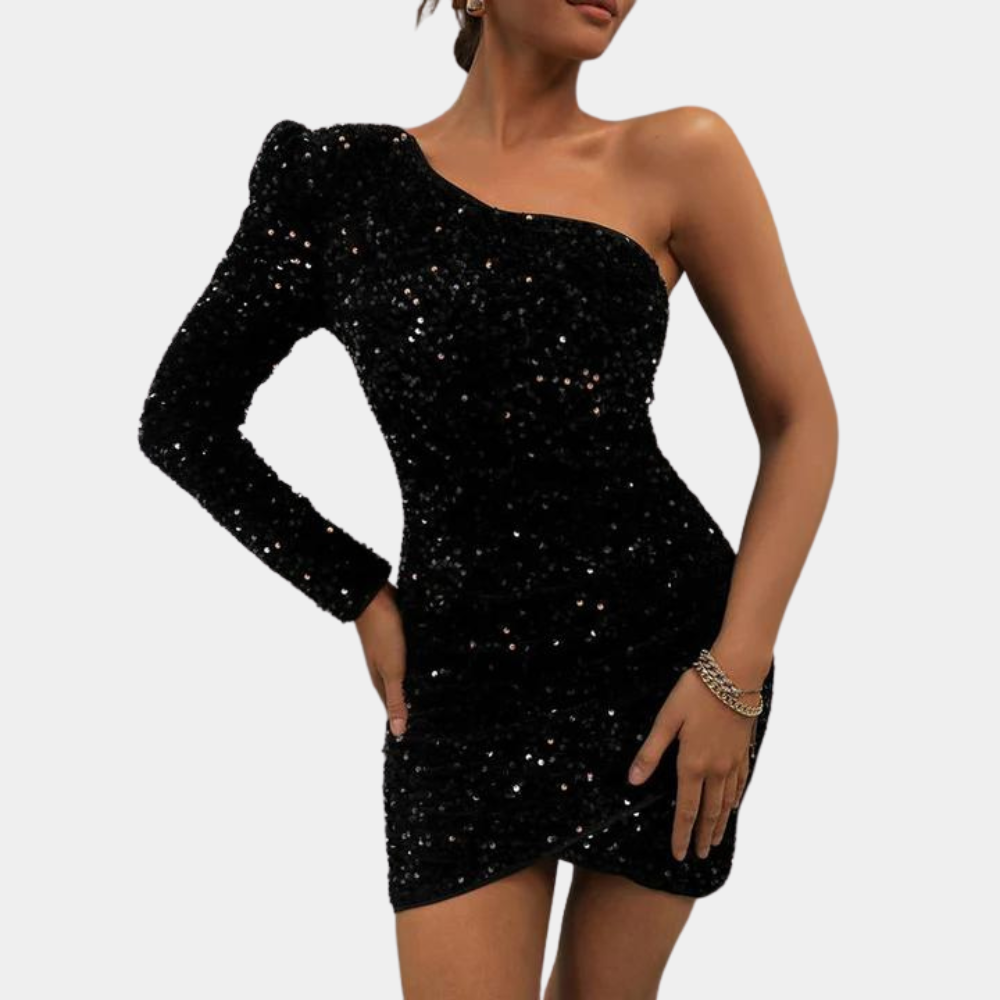 Paki One Shoulder Sequin Dress for Women Office and Evening