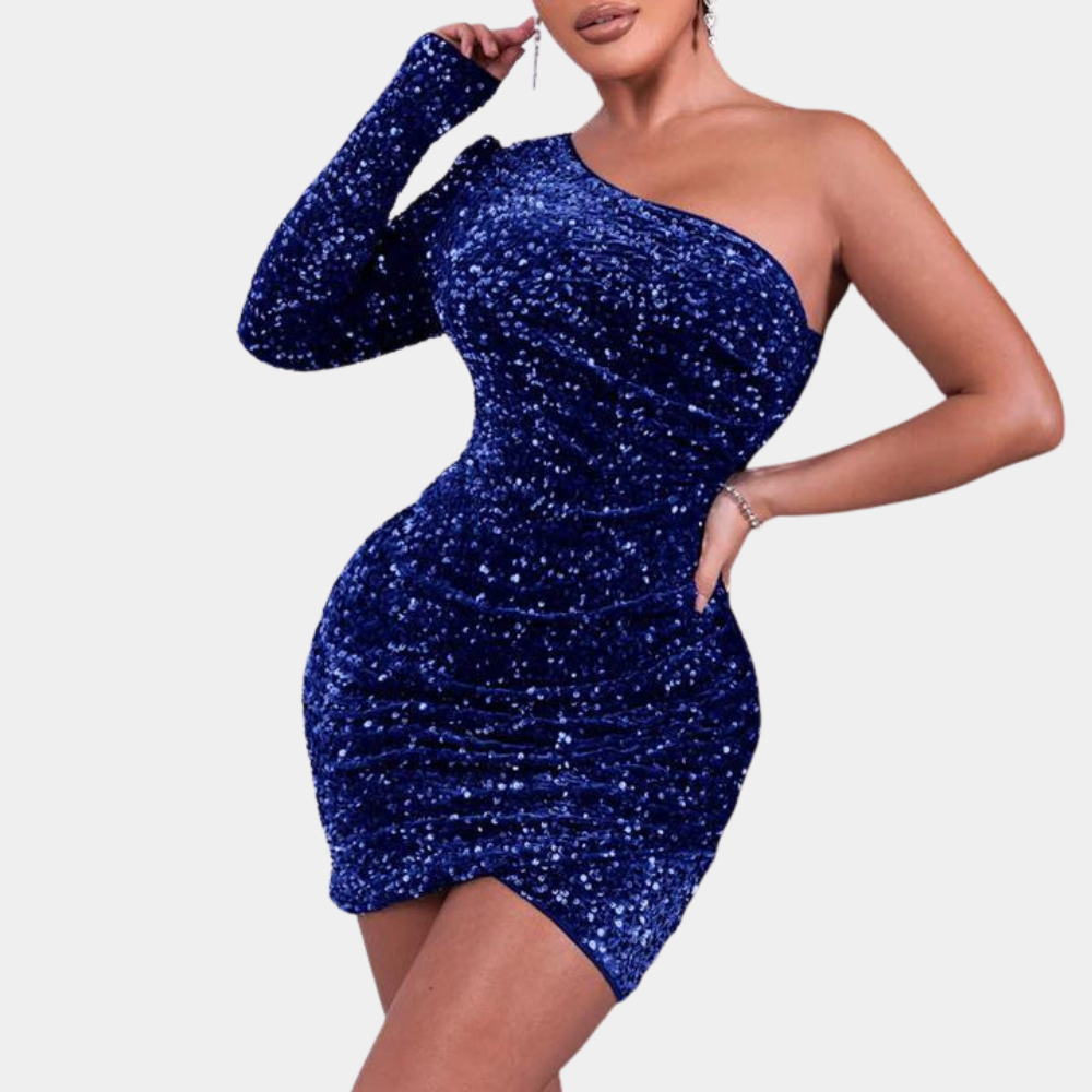 Paki One Shoulder Sequin Dress for Women Office and Evening
