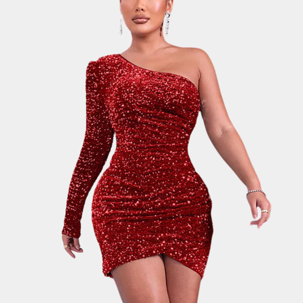 Paki One Shoulder Sequin Dress for Women Office and Evening