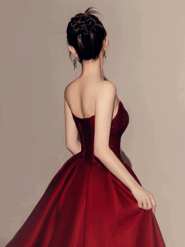 Classy Sheath Strapless Burgundy Sleeveless Long Party Dress Sequin Prom Dresses - View 6 | VelvetHem