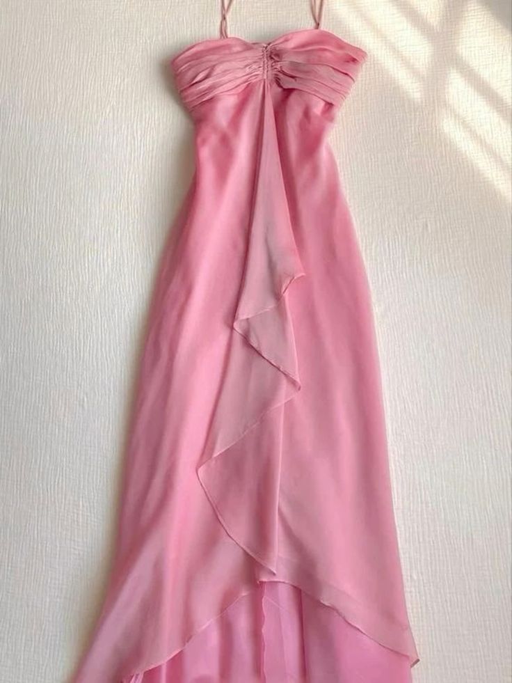 Pretty A line Halter Sleeveless Pink Chiffon Prom Dresses Long Evening Dress