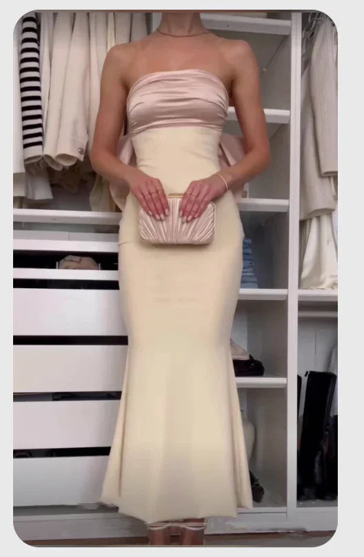 Elegant Mermaid Strapless Long Satin Prom Dresses Evening Dress