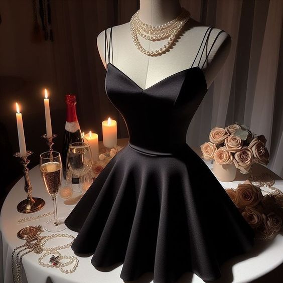 16th Birthday A Line Spaghetti Straps Black Homecoming Dresses Short Party Dress